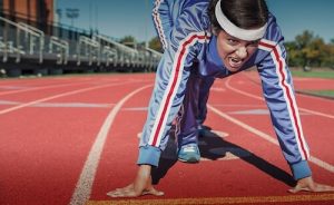 Woman at race start line