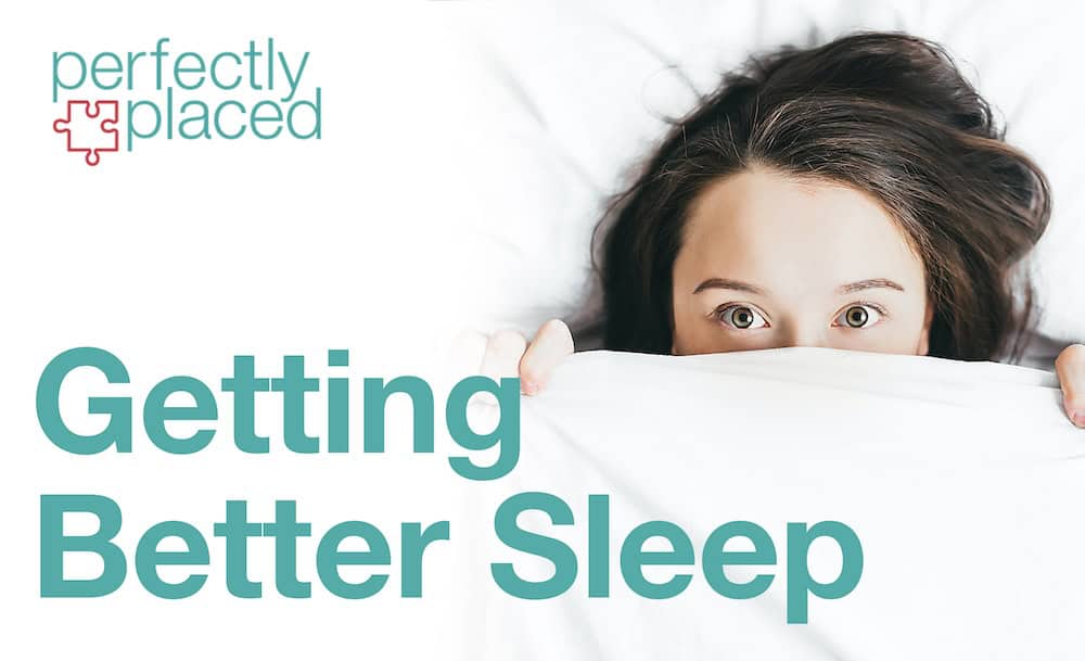 Text "Better sleep" over image of woman in bed