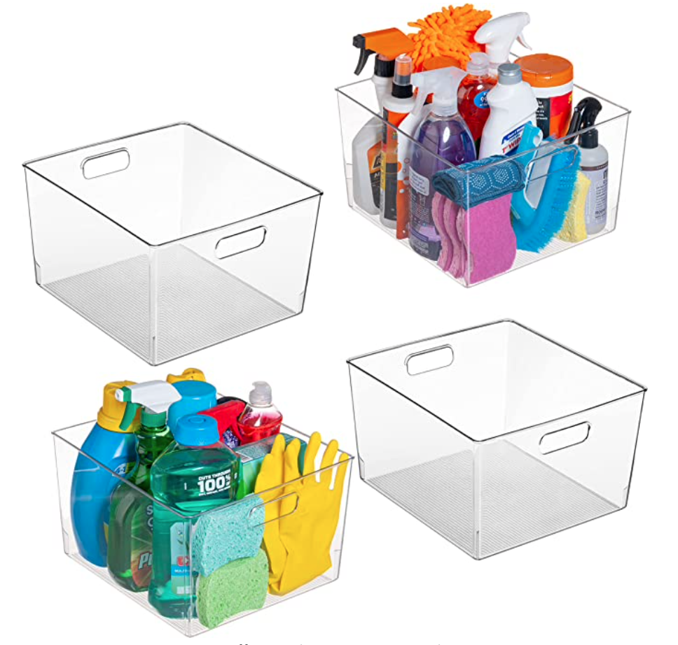  mDesign Small Plastic Bathroom Storage Container Bins with  Handles for Organization in Closet, Cabinet, Vanity or Cupboard Shelf,  Accessory Organizer - Ligne Collection - 4 Pack, Clear : Home & Kitchen