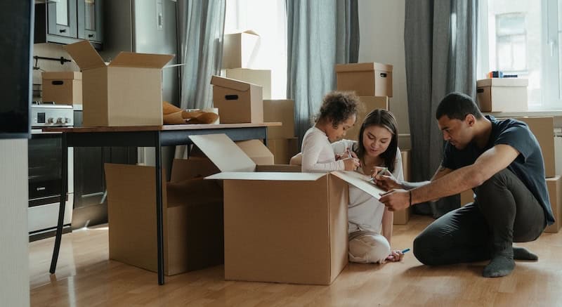 Family packing boxes for an organized move