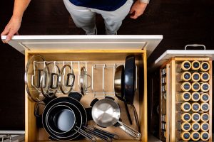 Photo of open kitchen drawer which has been organized by a professional organizer from St. Louis
