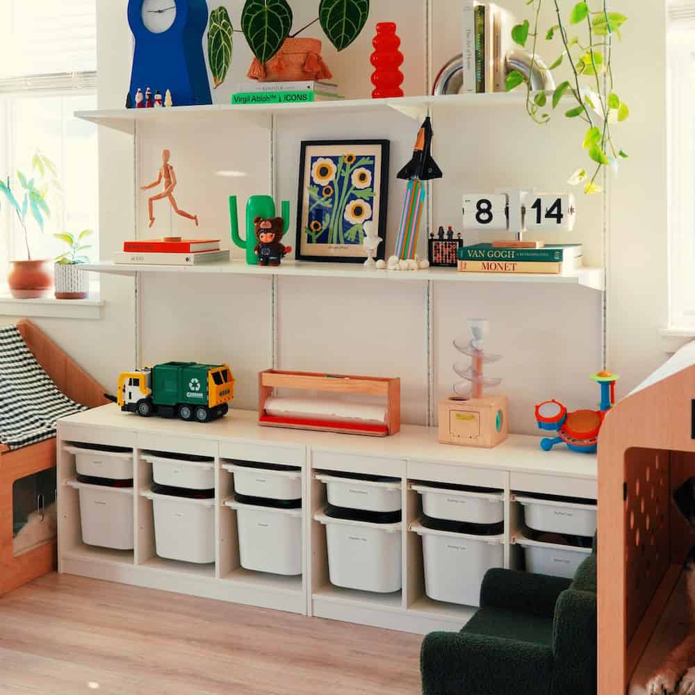 toy storage in kids room organized by professional organizer